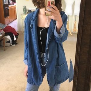 Denim Blazer Jacket Vintage Pockets Blue